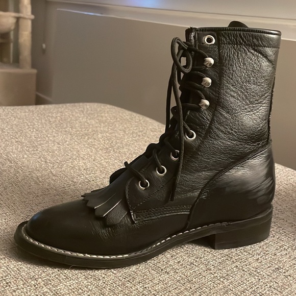 A Jama Product Black Leather Lace Up Boots Sz 7 with Hooks - Picture 4 of 6